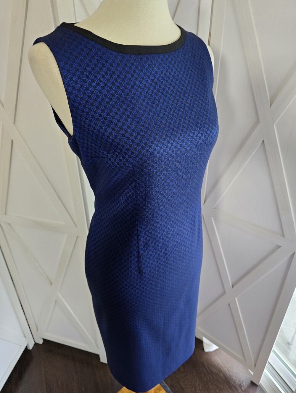 ANNE KLEIN Vintage Royal Blue and Black Sleeveless Midi Sheath Dress